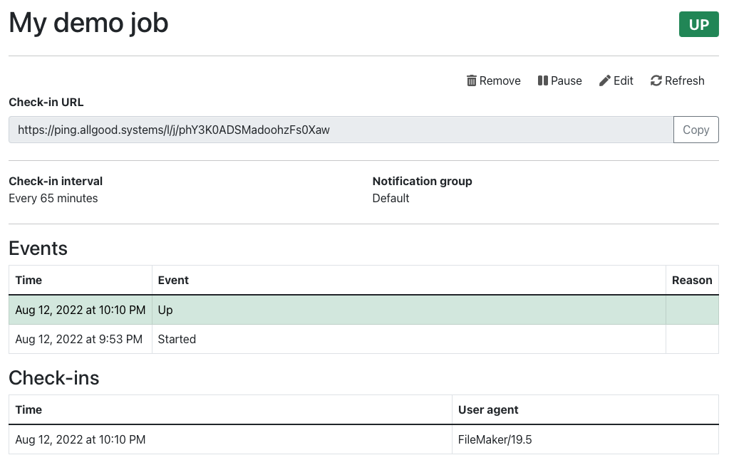 Verifying the check-in on allgood