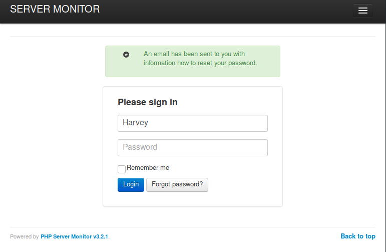 PHP Server Monitor username enumeration - success