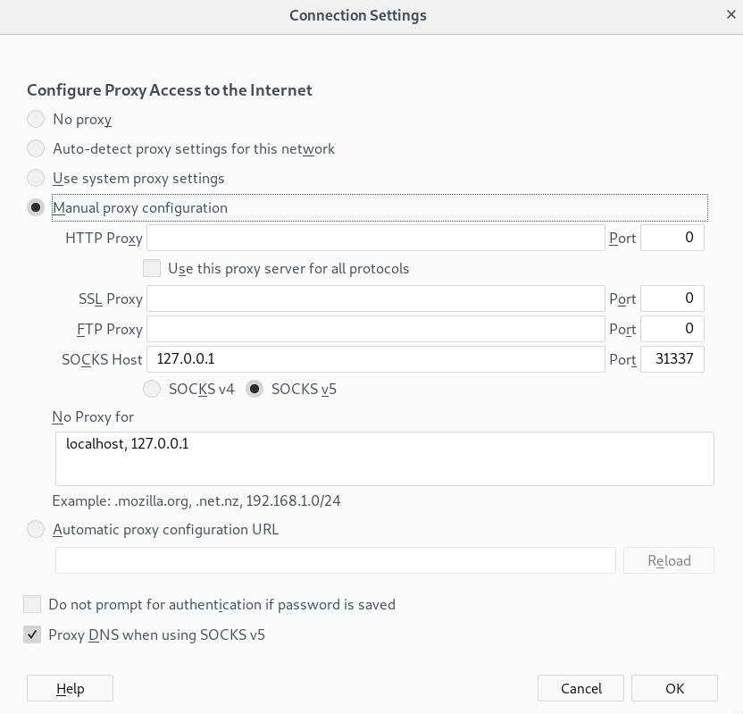 Firefox proxy settings