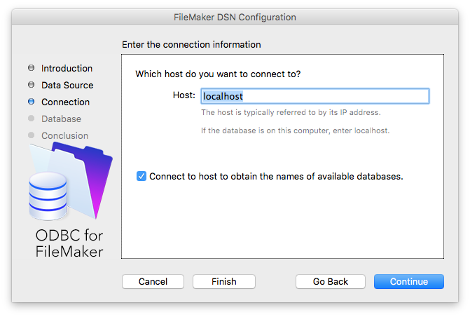 filemaker pro 15 hosts connection