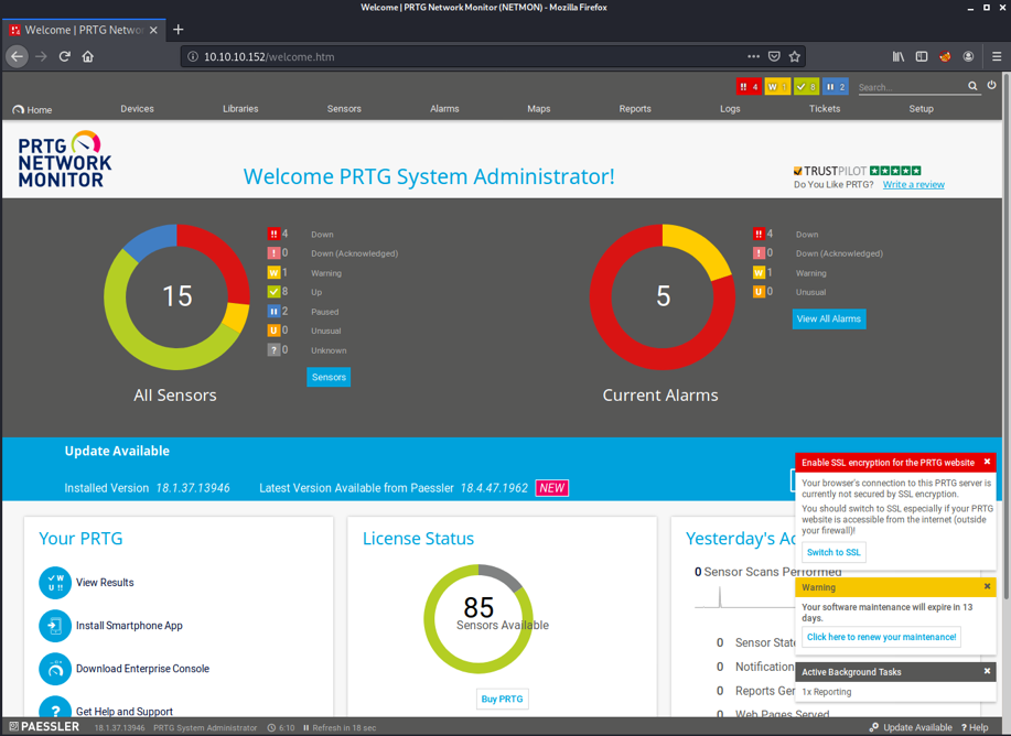 PRTG web interface