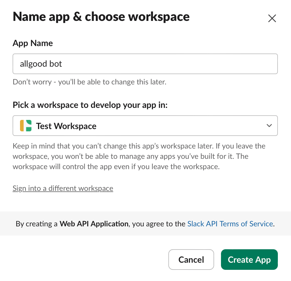 New Slack app