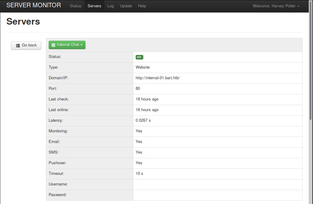 Server Monitor logged in