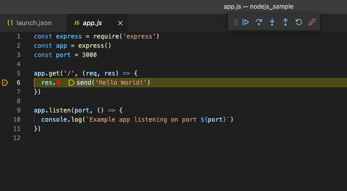 Setting a breakpoint in the code
